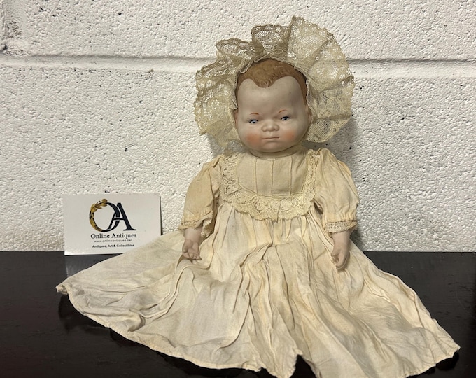Original Antique Porcelain & Fabric Japanese SETO Jukaya Doll Hand Painted Features to Face