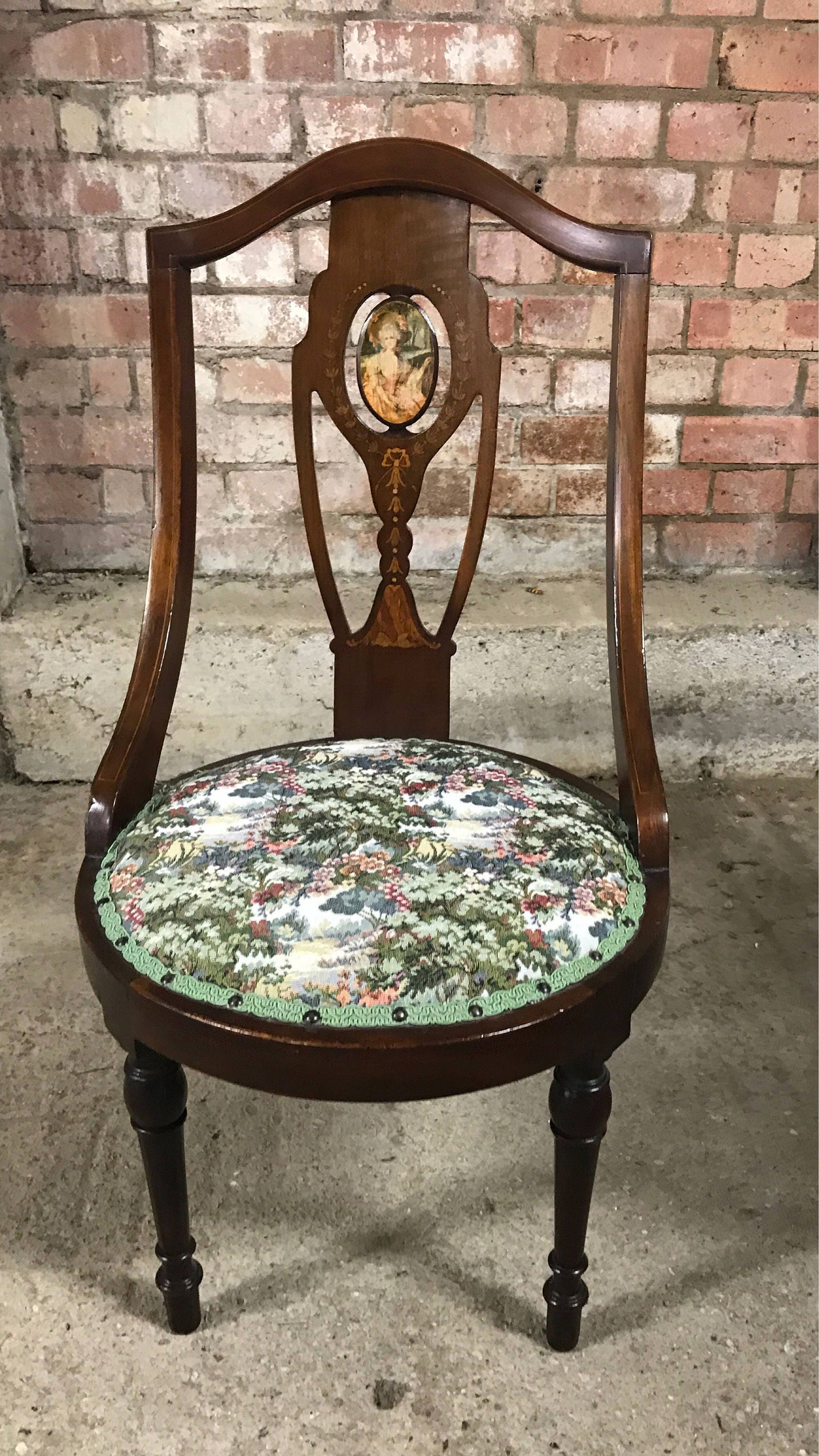 Beautiful Edwardian Salon Chair with c18th Female Portrait to Back