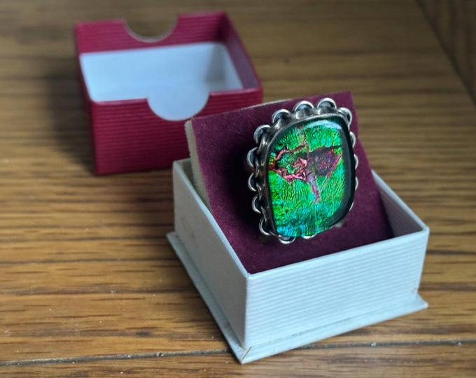 Dichroic Glass Sterling Silver Ring size R