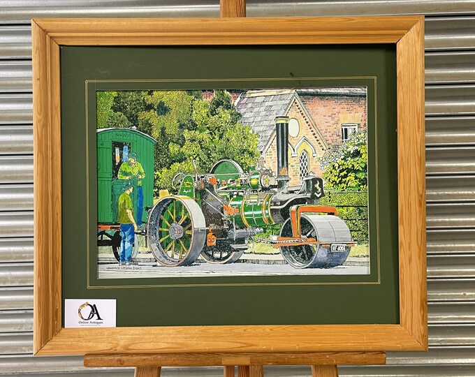 Vintage Lithograph Of A Steam Roller By The Artist Lawrence Littleton Evans.