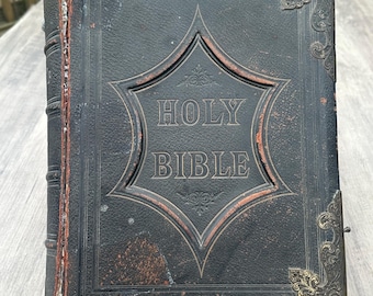 Rare Bible Leather Tooled c1850’s Browns Self Interpreting Family Bible