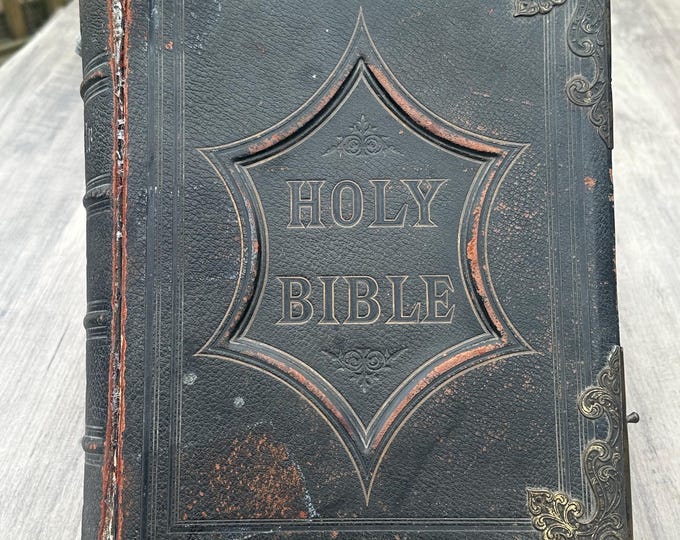 Rare Bible Leather Tooled c1850’s Browns Self Interpreting Family Bible