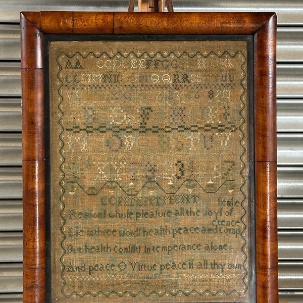 Antique Framed And Glazed 19th Century Georgian Hand Stitched Sampler Dated 1821