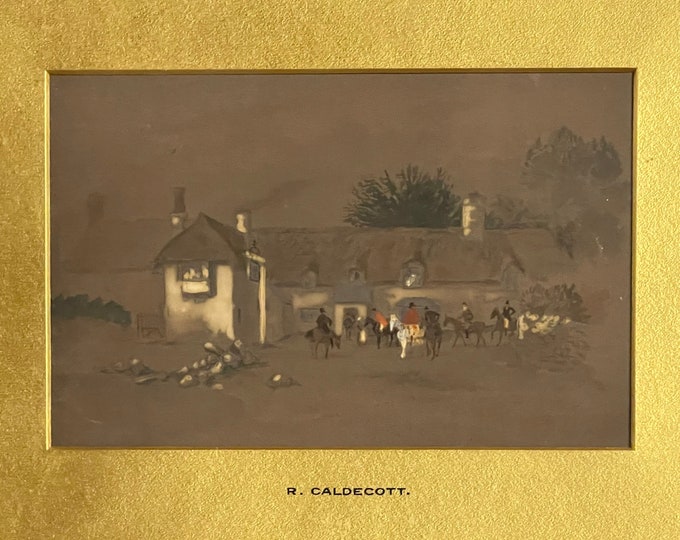 Original Randolph Caldecott 19th Century Painting Of A Hunt Meeting