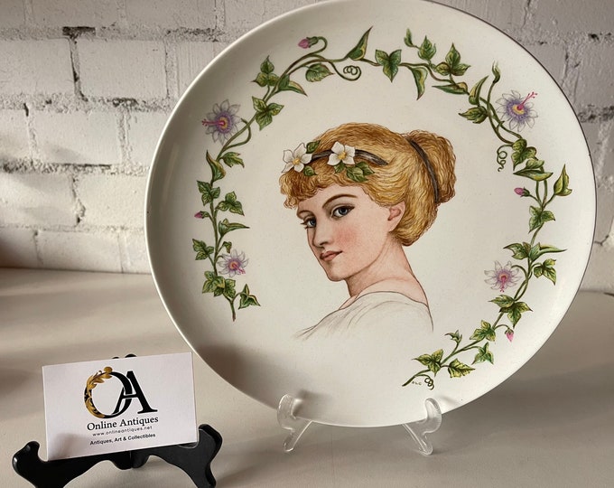 Beautiful Art Nouveau Vintage TT & Co  Hand Painted Ceramic Plate Depicting A Ladies Portrait With Flowers in her Hair and Floral Decoration