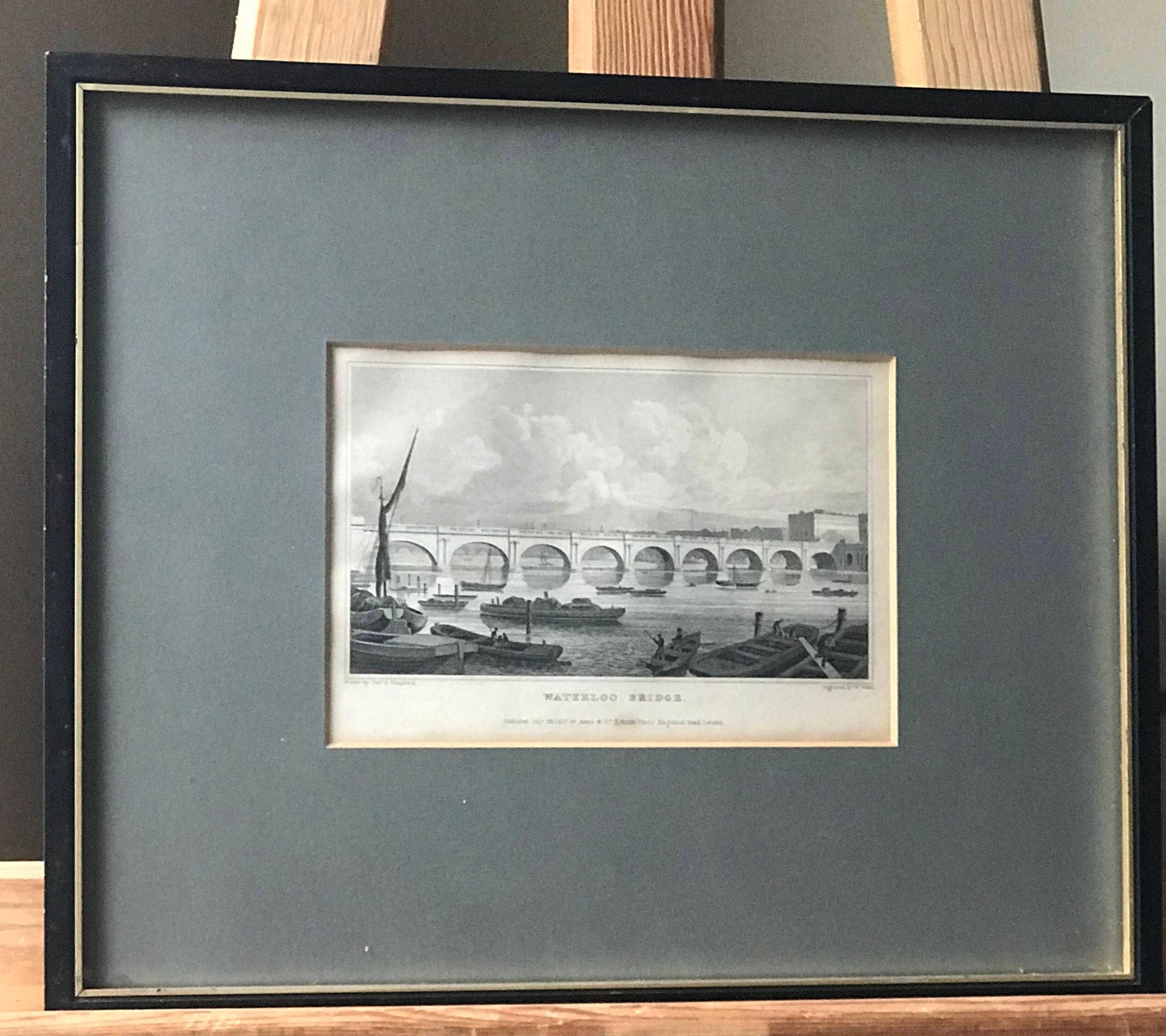 Framed 19th Century Engraving of Waterloo Bridge London