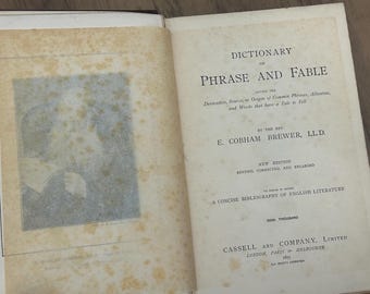 Antique New Edition of Brewer's Dictionary of Phrase and Fable, published in 1895 by Cassell and Company - Rare Book