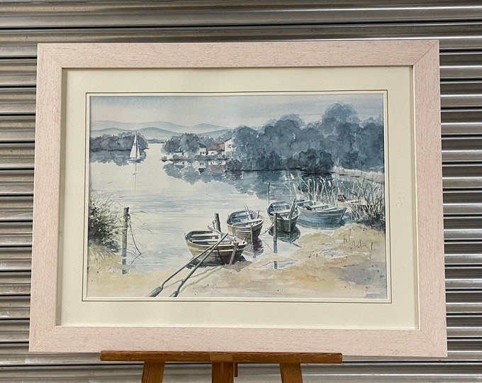 Beautiful Large Framed Boating Harbour Landscape Print By Franz Heigl