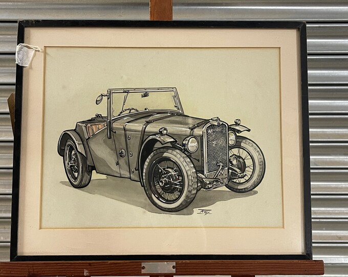 Original Framed & Glazed Watercolour Of a Classic Car Signed Ron