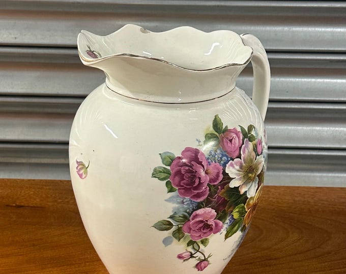 Beautiful Large Antique Circa Early 1900’s Floral Ceramic Water Jug / Pitcher