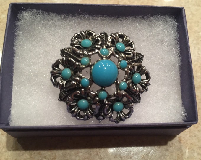 c1930's White Metal and Turquoise Stone Brooch