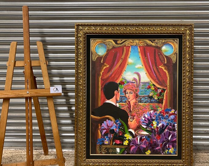 Stunning Large Giclee Artwork on Canvas By Otto Aguiar ‘Romantica’ With Hand Embellishment