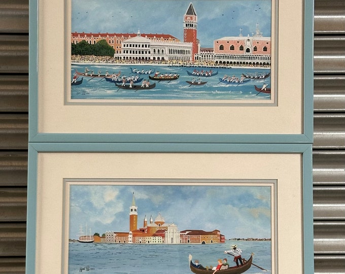 Fabulous Pair Of Acrylic Paintings Of Venice By The Artist Judy Joel