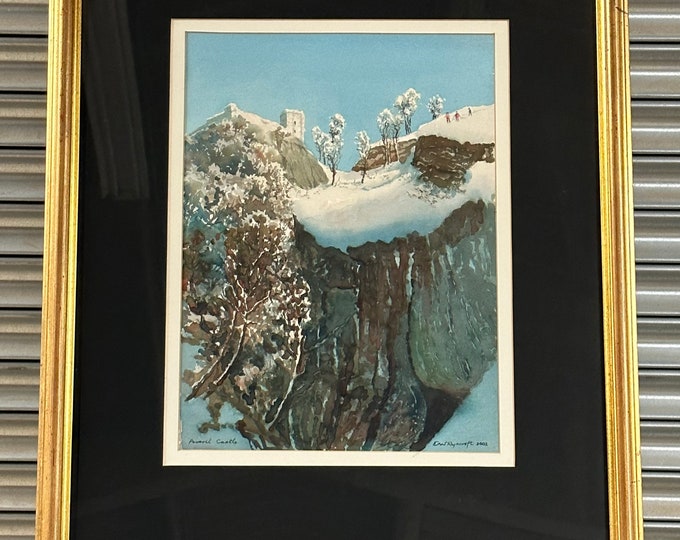 Large Framed and Glazed Watercolour Of a Winters Scene of Peveril Castle by the artist Ryecroft