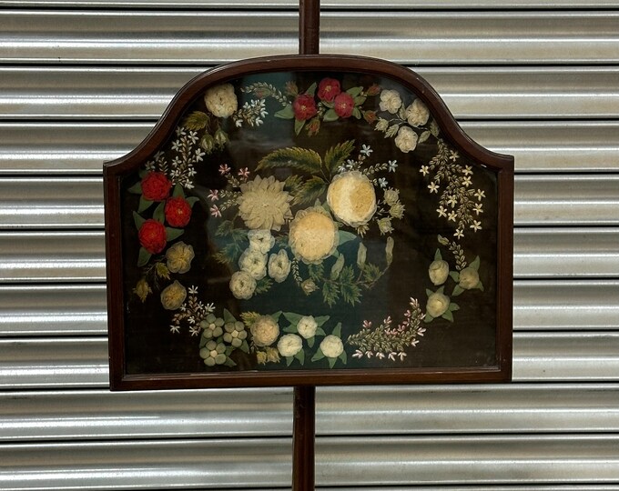 Stunning Late Georgian Period Mahogany Pole Screen With Silk Floral Embroidery