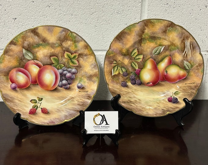 Pair Of Stunning Hand Painted ‘Fruits’ Cabinet Display Plates By David R Bowkett