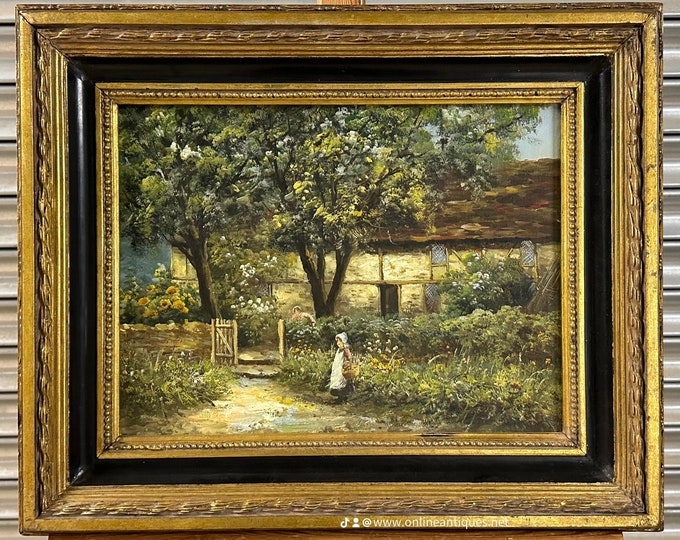 Wonderful 19th Century Oil Painting Of A Cottage Scene