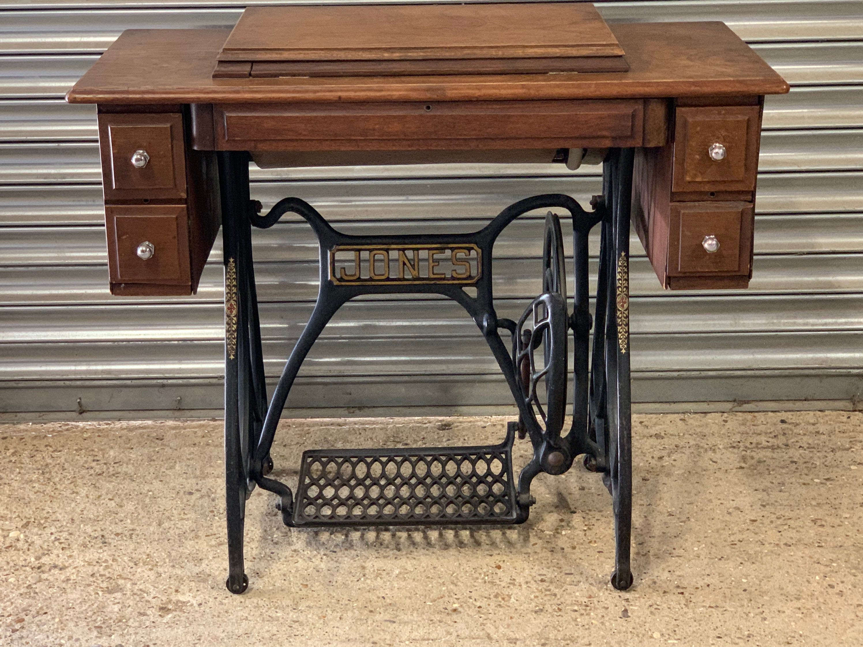 Vintage Cast Iron ‘Jones’ Treadle Sewing Machine Table