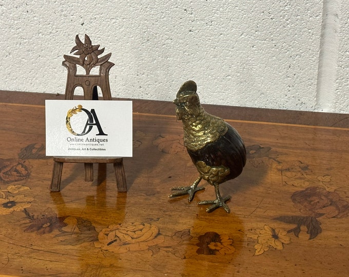 Rare 19th Century Cockerel Condiment Shaker Made From a Nut with Gilt Metal Features