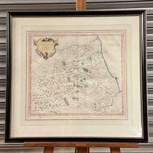 Ancienne carte de Durham du XVIIe siècle, c1680, encadrée, coloriée à la main par Robert Morden
