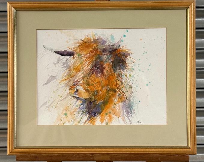 Gorgeous Original Watercolour Of A Beautiful Highland Cow By Jen Buckley 2015