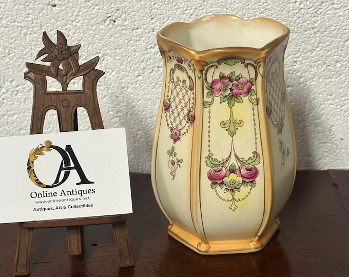 Lovely c1910’s Octagonal Vase with Scalloped Top F & Sons Ltd Preston Burslem
