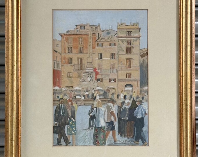 Original Watercolour Of The Piazza Navona, Rome By Judith Bleazard