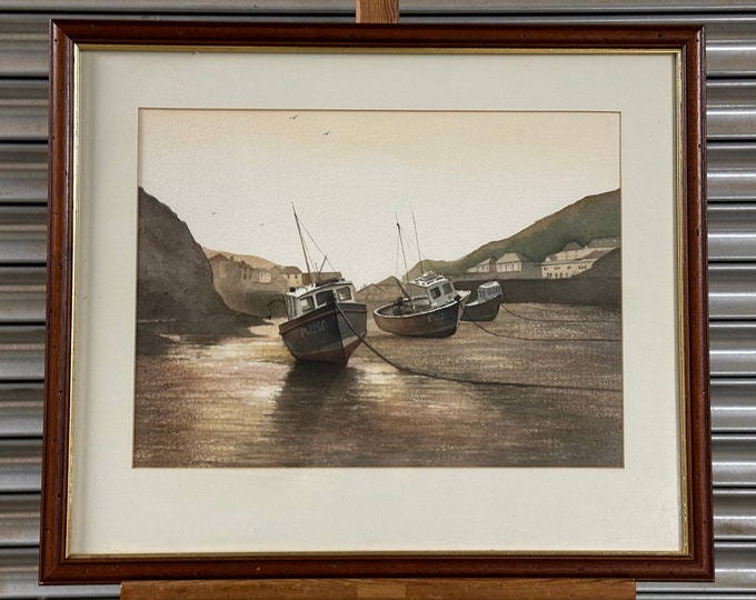 Large Watercolour Of Port Isaac, Cornwall By Tony Cowlishaw