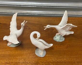 Set of Three Vintage Lladro Geese / Duck Figurines, Made in Spain