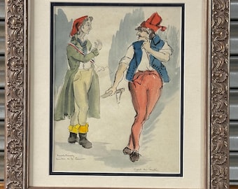 Antique French Revolutionary Scene Watercolour and Ink – Member of the Commune & Support des Comites– Political Satire Study