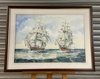 Original Watercolour Painting ‘Racing Clippers’ By Peter Harvey Graver