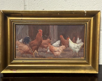 Original Watercolour Depicting Hens / Chickens By Hungarian Sandor Budai