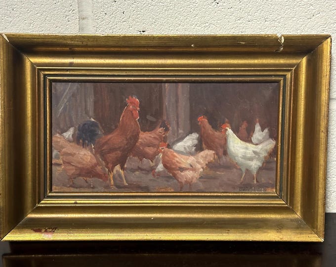 Original Watercolour Depicting Hens / Chickens By Hungarian Sandor Budai