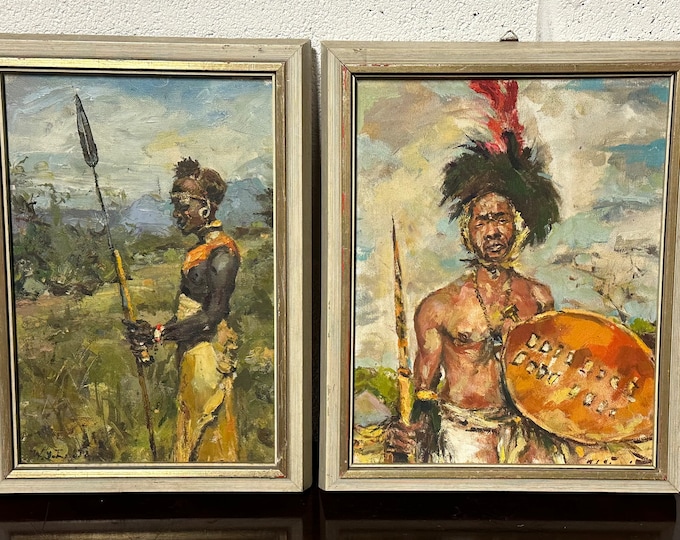 Two Superb 1960’s African Warrior Oil Painting Portraits Signed And Framed