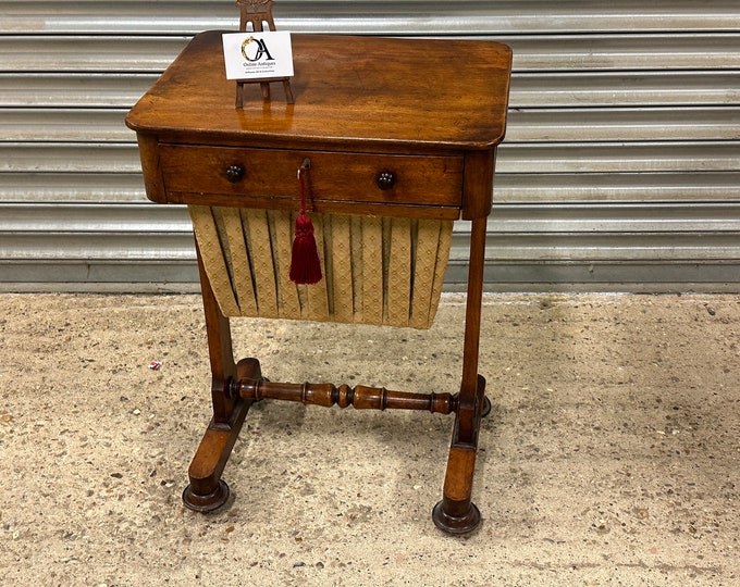Stunning 19th Victorian Work Table With Basket On Brass Castors