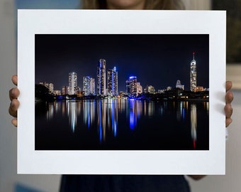 Matted Print | Gold Coast Skyline | 6.5" x 4.5" print; 10"x8" white mount