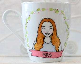 Hand Painted Girl Portrait Personalized With Name Mug