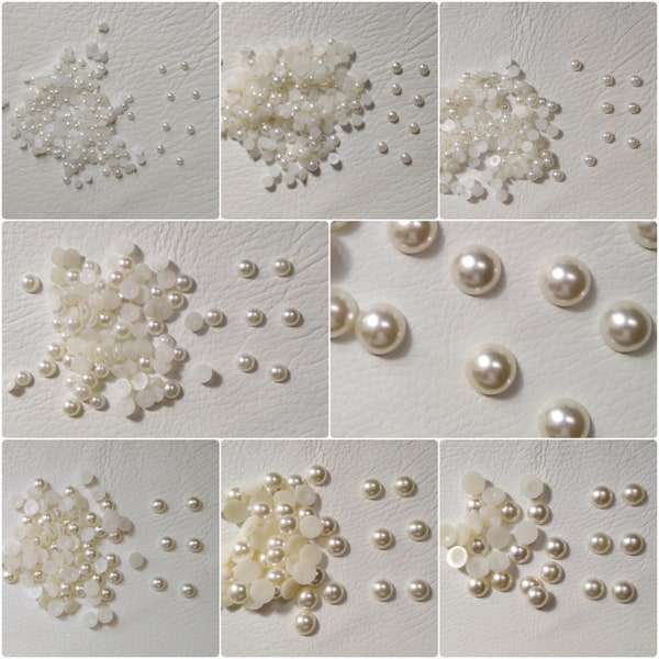 Ivory Flat Back Half Round Pearls 3mm 4mm 5mm 6mm 8mm 10mm 12mm 14mm, Card Embellishments