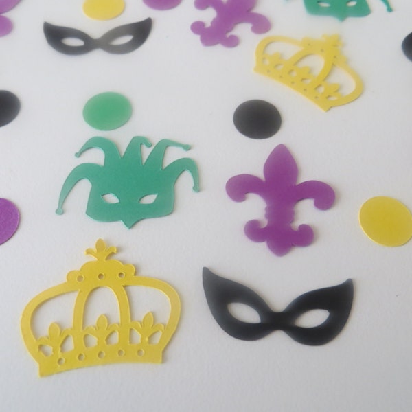 Mardi Gras Confetti - Set of 160 - Handmade - Fleur de Lis, Jester's Hat, Mask, Crown, Beads - Table - Confetti - Mardi Gras Party Decor