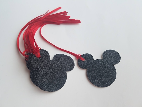 Mickey Mouse Ears Glitter Tags - Set of 10 - Handmade - Disney - Mickey Mouse Party Il_570xn