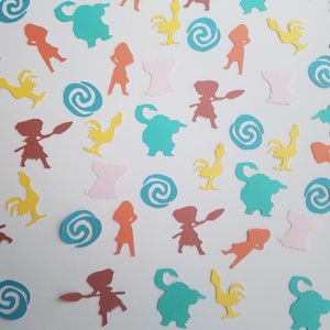 Puede incluir: Una dispersi&oacute;n de recortes de papel de colores sobre una superficie blanca. Los recortes incluyen figuras de una ni&ntilde;a, un gallo y un dise&ntilde;o en espiral en tonos naranja, amarillo, verde azulado, rosa y marr&oacute;n. Decoraciones de fiesta tem&aacute;ticas.