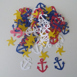 Anchor & Starfish Confetti Red, White and Blue Set of 100 Handmade Beach Party, Nautical, Party Decor image 3