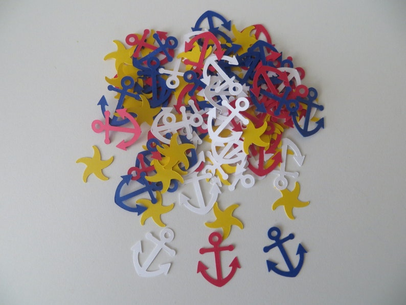 Anchor & Starfish Confetti Red, White and Blue Set of 100 Handmade Beach Party, Nautical, Party Decor image 3