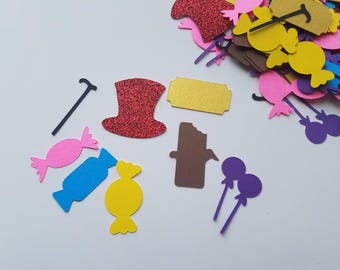 Willy Wonka Inspired Confetti - Set of 160 - Candy Confetti - Dessert Buffet Dec or - Party Decor - Golden Ticket - Willy Wonka Party