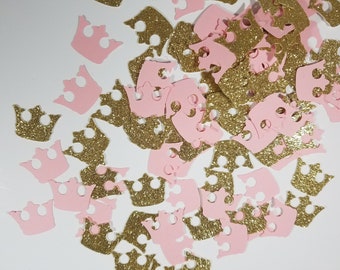 Pink and Gold Crown Confetti - Set of 100 - Princess Confetti, Princess Baby Shower, Royal Baby Shower, Party Decor, Gold Glitter