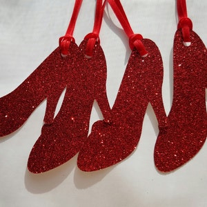 Wizard of Oz Ruby Slippers Tag - Set of 10 - Handmade - Glitter - Party Decor - Gift Tag - Napkin Ring - Bookmark