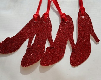 Wizard of Oz Ruby Slippers Tag - Set of 10 - Handmade - Glitter - Party Decor - Gift Tag - Napkin Ring - Bookmark