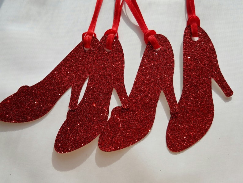 Wizard of Oz Ruby Slippers Tag Set of 10 Handmade Glitter Party Decor Gift Tag Napkin Ring Bookmark image 1