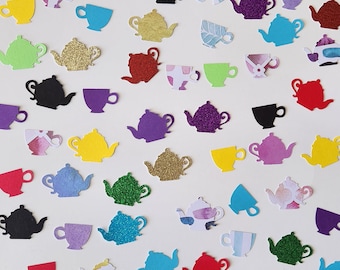 Tea Party Confetti- Wonderland Theme- Set of 132 - Teapot, tea cup, Party Decor, Table Confetti, Bridal Shower