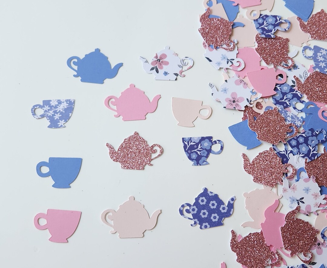 Tea Party Confetti Pink and Blue Floral Set of 135 Teapot, Tea Cup